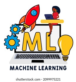 ML - Machine Learning acronym. business concept background.  vector illustration concept with keywords and icons. lettering illustration with icons for web banner, flyer, landing pag