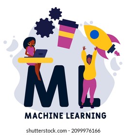ML - Acrónimo de Machine Learning. fondo de concepto de negocio.  concepto de ilustración vectorial con palabras clave e iconos. ilustración con iconos para banner web, volante, página de inicio