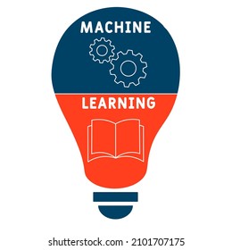 ML - Akronym für maschinelles Lernen. Hintergrund des Unternehmenskonzepts.  Vektorgrafik-Konzept mit Schlagwörtern und Symbolen. Buchstabengrafik mit Symbolen für Web-Banner, Flyer, Landing-Page