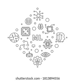 ML or Machine Learning Technology concept vector outline minimal illustration