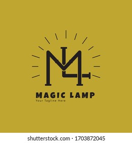 ML monogram logo. Bulb Idea logo designs concept, creative bulb logo, smart, idea logo vector. magic lamp