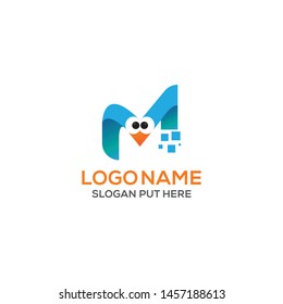 M-Letter tech logo design template, whimsical