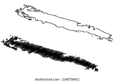 Mljet island (Republic of Croatia, Dalmatian Archipielago, Adriatic Sea) map vector illustration, scribble sketch Mljet map