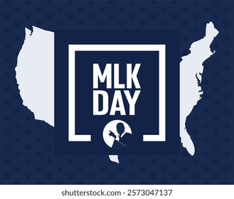 MLK Day 2025 design with Martin Luther King Jr. Icon on USA map. Best for MLK day 20th january 2025 holiday celebration. 
