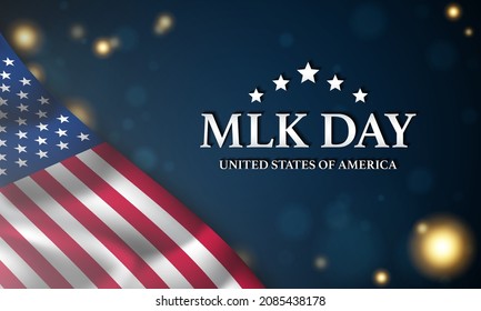 Diseño de fondo del Día MLK. Cartel, afiche, tarjeta de felicitación. Ilustración vectorial. 