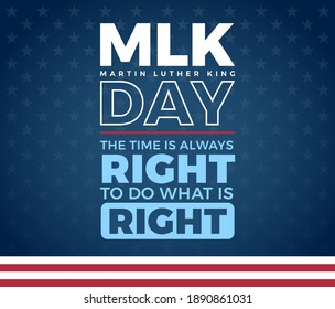 MLK Day Martin Luther King Day creative typography poster, white text on blue background with stars and stripes texture - vector