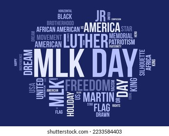 Mlk Day word cloud background. Historical awareness Vector illustration design concept.