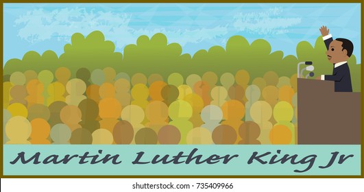 Mlk Illustration - Cartoon Illustration Of Martin Luther King Jr Speaking In Front Of A Crowd. Eps10