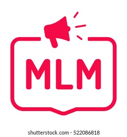 Mlm. Badge with megaphone icon. Flat vector illustration on white background.