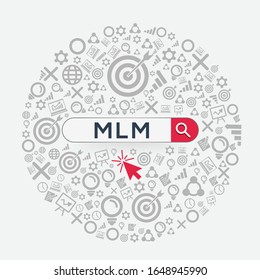 MLM mean (multi level marketing) Word written in search bar,Vector illustration.