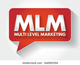 MLM - Burbuja de mensajes de acrónimos de marketing de varios niveles, fondo de concepto de negocio