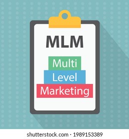 MLM Multi Level Marketing written on clipboard- vector illustration