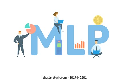 MLP, Master Limited Partnership. Concept with keyword, people and icons. Flat vector illustration. Isolated on white background.