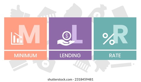 MLR, Minimum Lending Rate acronym. Concept with keywords, people and icons. Flat vector illustration. Isolated on white background.