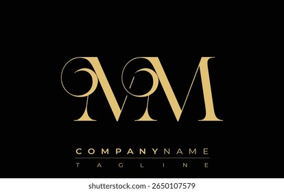 Logotipo creativo Abstractas de la joyería de MM. Logotipo elegante con iniciales de monograma doradas en una tipografía elegante y moderna, perfecta para la marca
