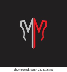 MM Abstract logo monogram with shield elements isolated on black background