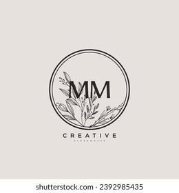 MM Belleza vectorial arte inicial del logo, logo de escritura a mano de firma inicial, boda, moda, joyas, boutique, floral y botánica con plantilla creativa para cualquier empresa o negocio.