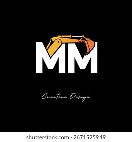 Logotipo de construção de braço de escavadora MM - Projeto de marca de letra industrial em negrito para equipamentos pesados, marca de empreiteiro e identidade de engenharia moderna