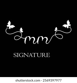 MM Handwritten initial letter, MM simple signature vector logo with butterfly shape variation, beauty, photography letter logo design. M M