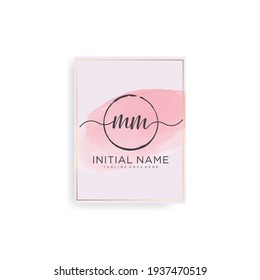 MM Initial handwriting logo vector. Hand lettering Watercolor background for designs.