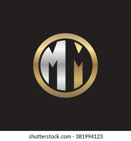 MM initial letters circle elegant logo golden silver black background