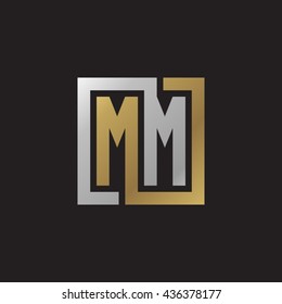 MM initial letters looping linked square elegant logo golden silver black background
