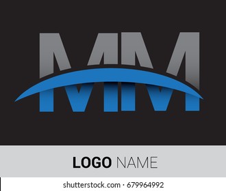 MM initial logo company name colored grey and blue swoosh design.