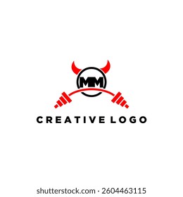 MM initial monogram for fitnes or gym logo with devil style design