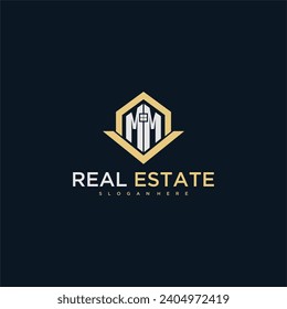 MM initial monogram logo for real estate with home shape creative design