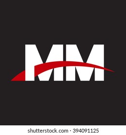 MM initial overlapping swoosh letter logo white red black background