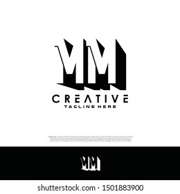 MM Letter Initial Logo Design in shadow shape design concept.