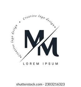 Diseño con logotipo de carta MM con corte creativo. Diseño de logotipo creativo