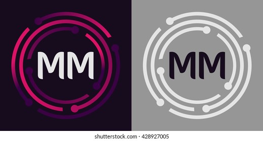 MM letters business logo icon design template elements in abstract background logo, design identity in circle, alphabet letter