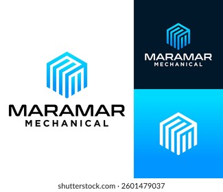 MM letters monogram hexagon geometric industrial logo design.

