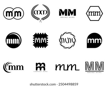 MM logo company template. Letter m and m logotype. Set different classic serif lettering and modern bold text with design elements. Initial font typography. Collection trendy business identity.