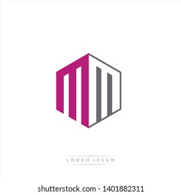 MM Logo Initial Monogram Negative Space Design Template With Dark purple and Grey color