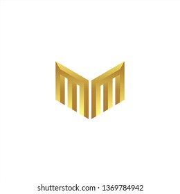 MM Logo letter initial 3d designs templete with gold colors