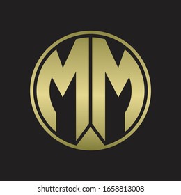 Monograma del logotipo MM con el estilo de cinta de la pieza en colores dorados