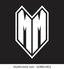 MM Logo monogram with emblem line style isolated on black background