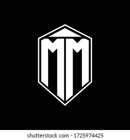 mm logo monogram with emblem shape combination tringle on top design template