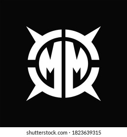 MM Logo monogram with four pieces circle slice design template on Black Background