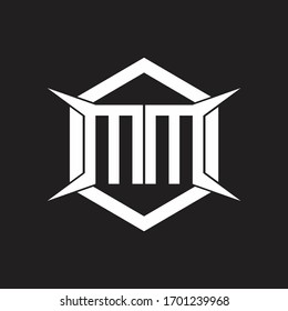 Monograma de logotipo MM con modelo hexagonal y de diseño de cuatro ejes