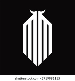 Monograma de logotipo MM com forma de chifre isolado modelo de design preto e branco sobre fundo preto