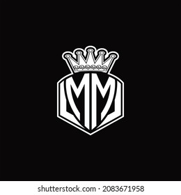 MM Logo monogram with luxury emblem shape and crown design template on black background