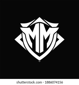 MM Logo monogram with shield and horn shape design template ON black background