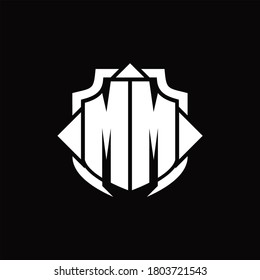 MM logo monogram with shield line and 3 arrows shape design template on black background