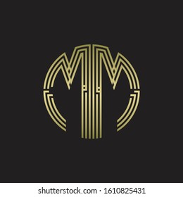 MM Logo monogram triple ribbon style line design template isolated with gold color