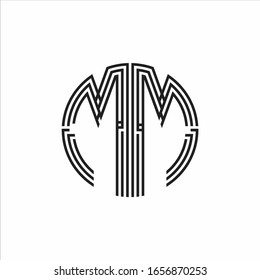 MM Logo monogram triple ribbon style line design template isolated on white background