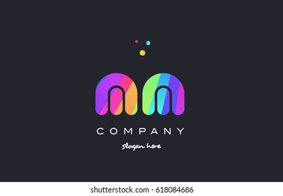 mm m m  creative rainbow green orange blue purple magenta pink artistic alphabet company letter logo design vector icon template