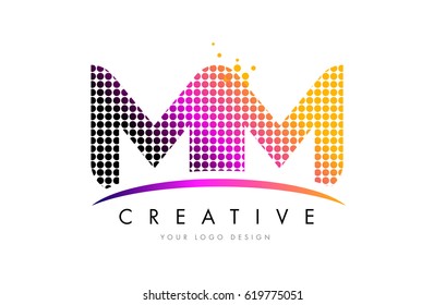 MM M M Dots Letter Logo Design with Magenta Bubble Circles and Swoosh